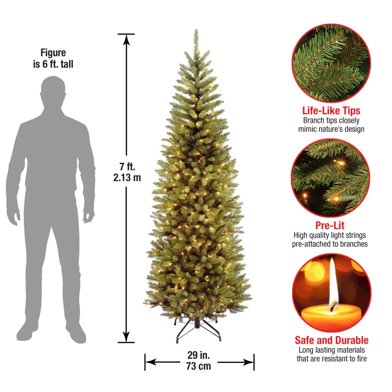 Outlet National Tree Company 7 ft. Pre-Lit Kingswood Fir Pencil Tree with Clear Lights