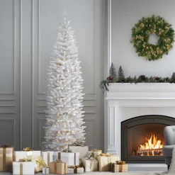 New National Tree Company 7.5 ft. Pre-Lit Kingswood Fir White Pencil Tree with Clear Lights