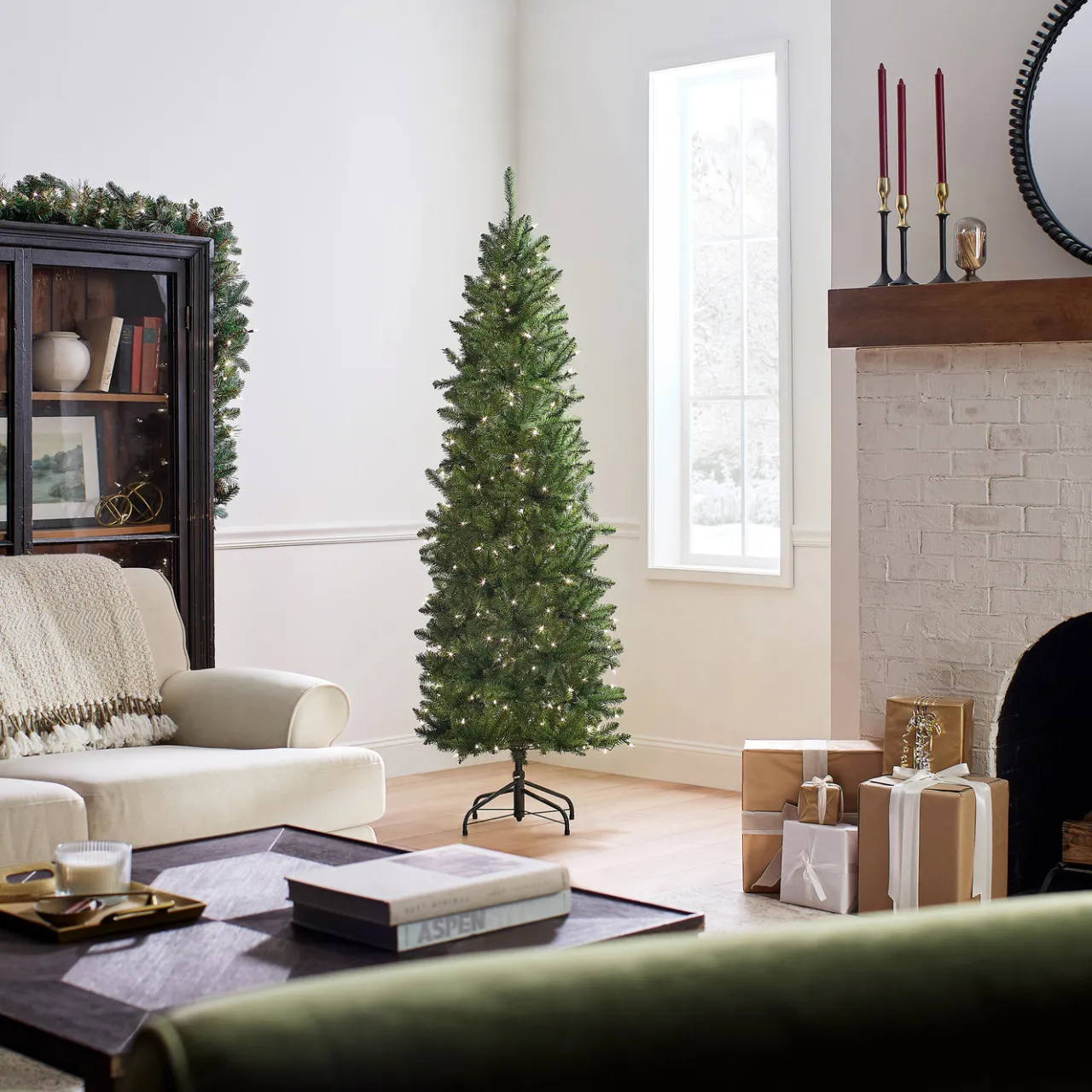 Hot National Tree Company 6.5 ft. Pre-Lit Kingswood Fir Pencil Tree with Clear Lights