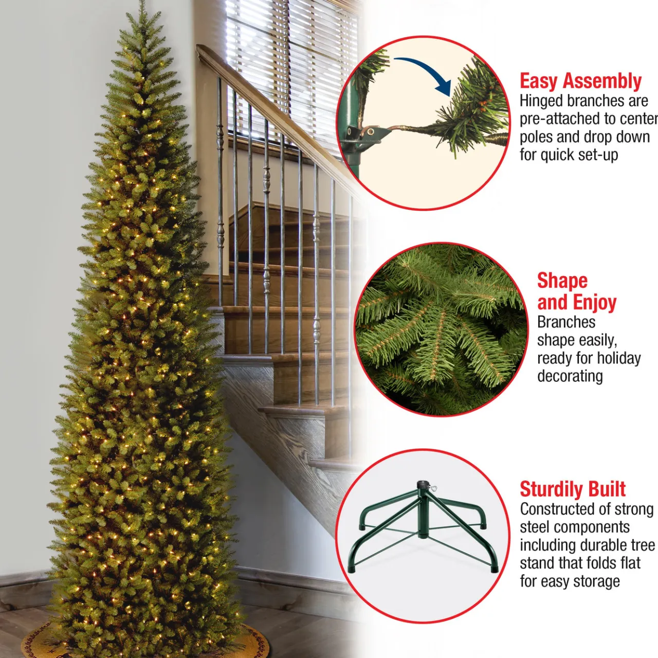 Discount National Tree Company 9 ft. Pre-Lit Kingswood Fir Pencil Tree with Clear Lights