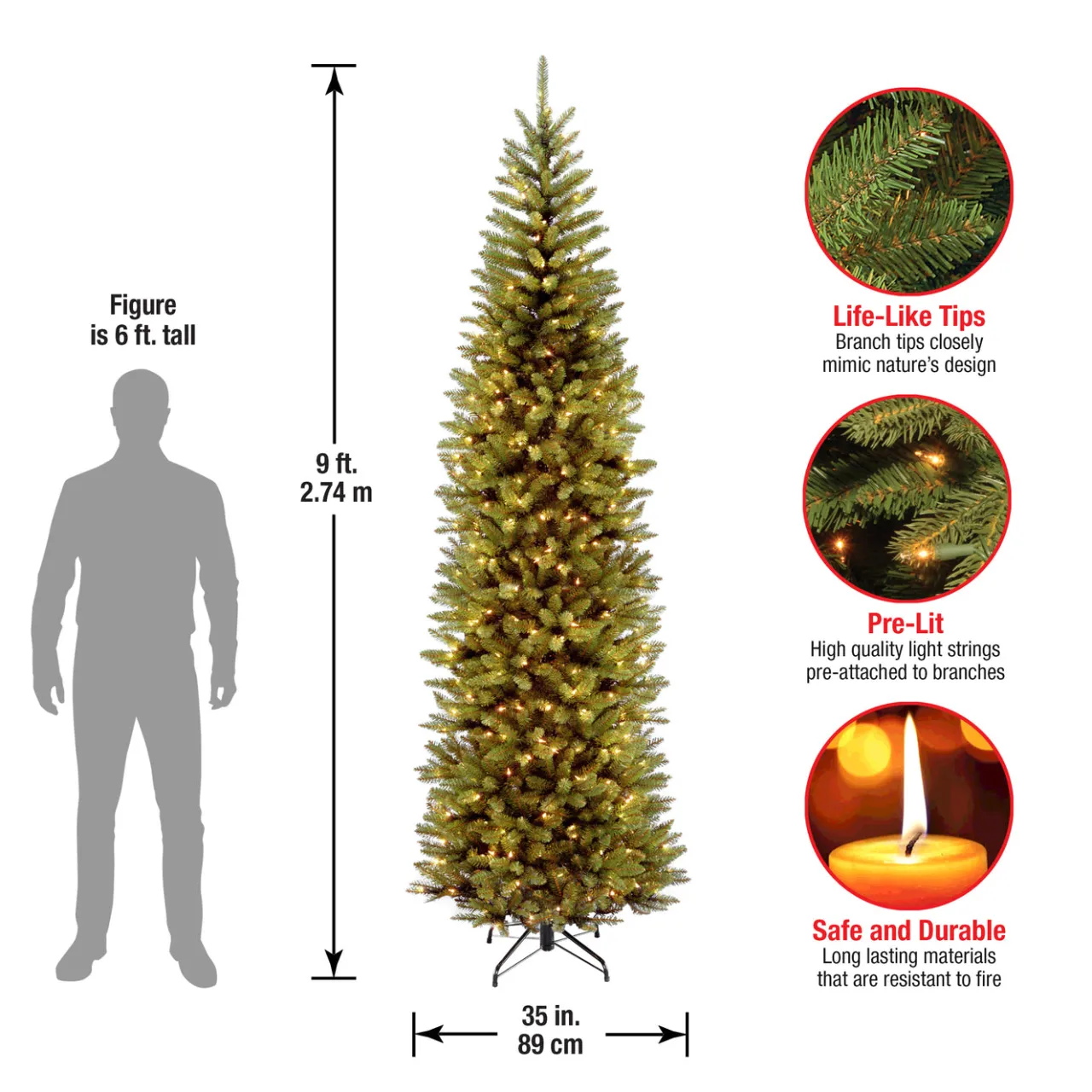 Discount National Tree Company 9 ft. Pre-Lit Kingswood Fir Pencil Tree with Clear Lights