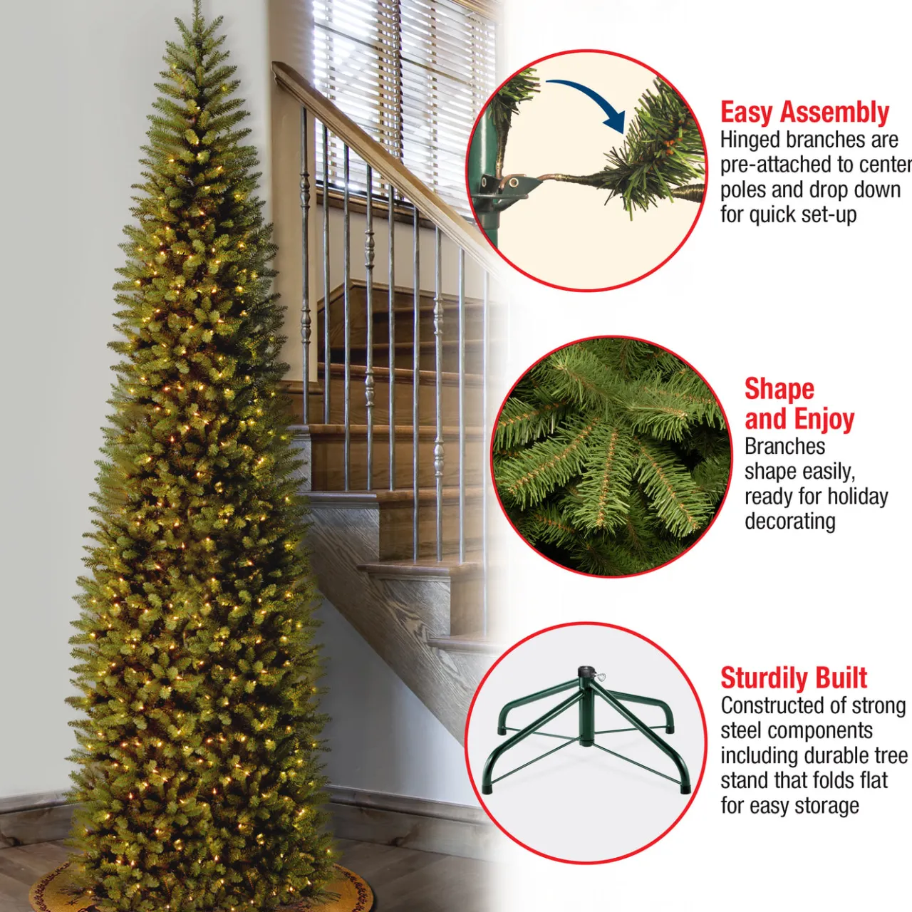 Discount National Tree Company 9 ft. Pre-Lit Kingswood Fir Pencil Tree with Clear Lights