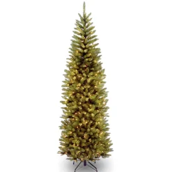 Online National Tree Company 7 ft. Pre-Lit Kingswood Fir Pencil Tree with Power Connect Dual Color LED Lights
