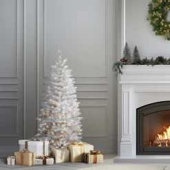 Outlet National Tree Company 4.5 ft. Pre-Lit Kingswood Fir White Pencil Tree with Clear Lights