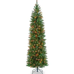 Best National Tree Company 7 ft. Pre-Lit Kingswood Fir Pencil Tree with Multicolor Lights