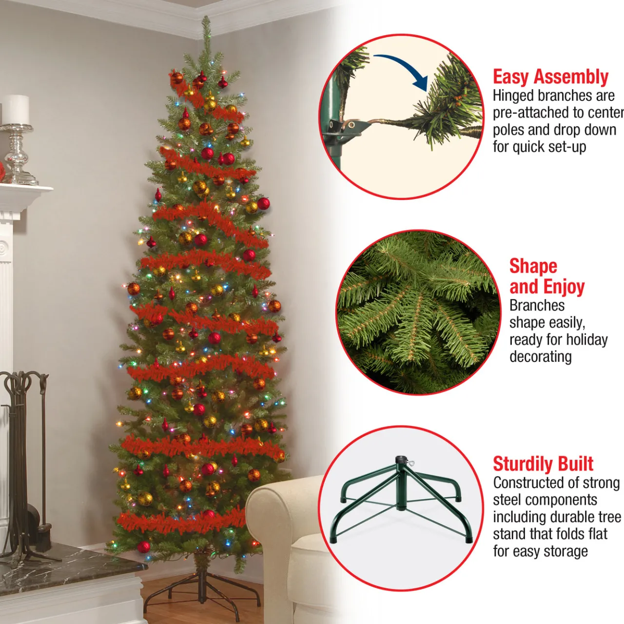 Best National Tree Company 7 ft. Pre-Lit Kingswood Fir Pencil Tree with Multicolor Lights