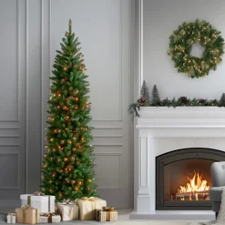 Discount National Tree Company 7.5 ft. Pre-Lit Kingswood Fir Pencil Tree with Multicolor Lights