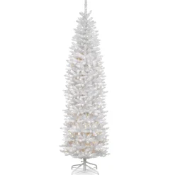 Hot National Tree Company 9 ft. Pre-Lit Kingswood Fir White Pencil Tree with Clear Lights