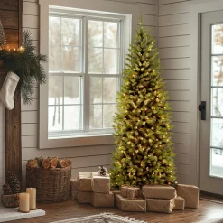 New National Tree Company 7.5 ft. Pre-Lit Kingswood Fir Slim Tree with PowerConnect Dual Color LED Lights