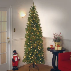 New National Tree Company 7.5 ft. Pre-Lit Kingswood Fir Slim Tree with PowerConnect Dual Color LED Lights