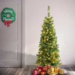 Sale National Tree Company 4.5 ft. Pre-lit Linden Spruce Wrapped Tree with Warm White LED Lights