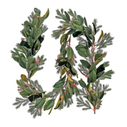 Best National Tree Company 9 ft. Pre-Lit Magnolia Mix Pine Garland with Red LED Lights