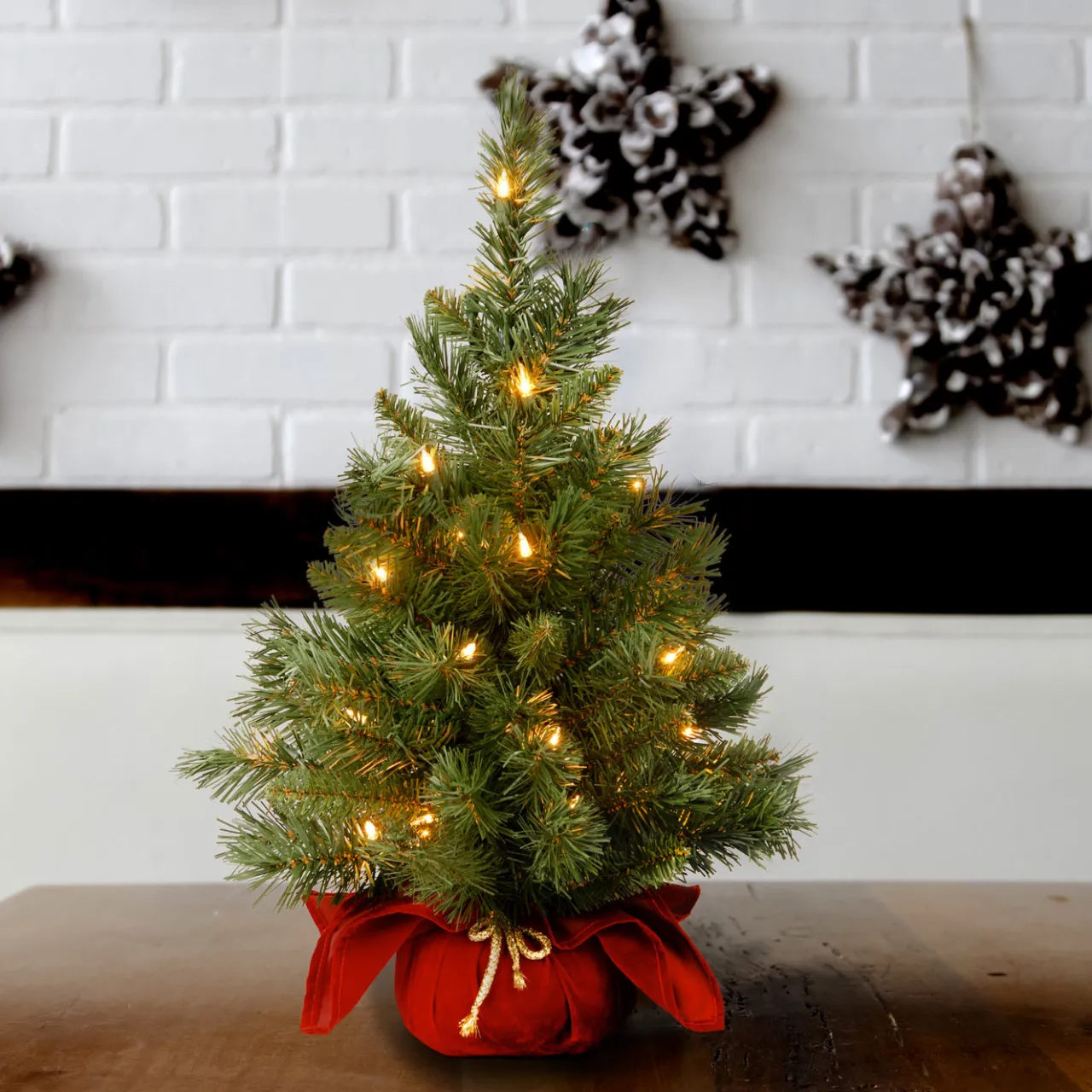 Clearance National Tree Company 2 ft. Pre-Lit Majestic Fir Tree with Clear Lights, Burgandy Base