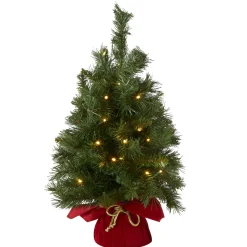Best National Tree Company 2 ft. Pre-Lit Majestic Fir Tree with LED Lights, Red Base