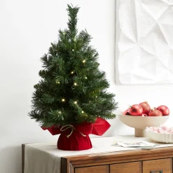 Best National Tree Company 2 ft. Pre-Lit Majestic Fir Tree with LED Lights, Red Base