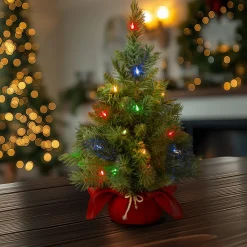 Online National Tree Company 2 ft. Pre-Lit Majestic Fir Tree with Multicolor LED Lights, Red Base