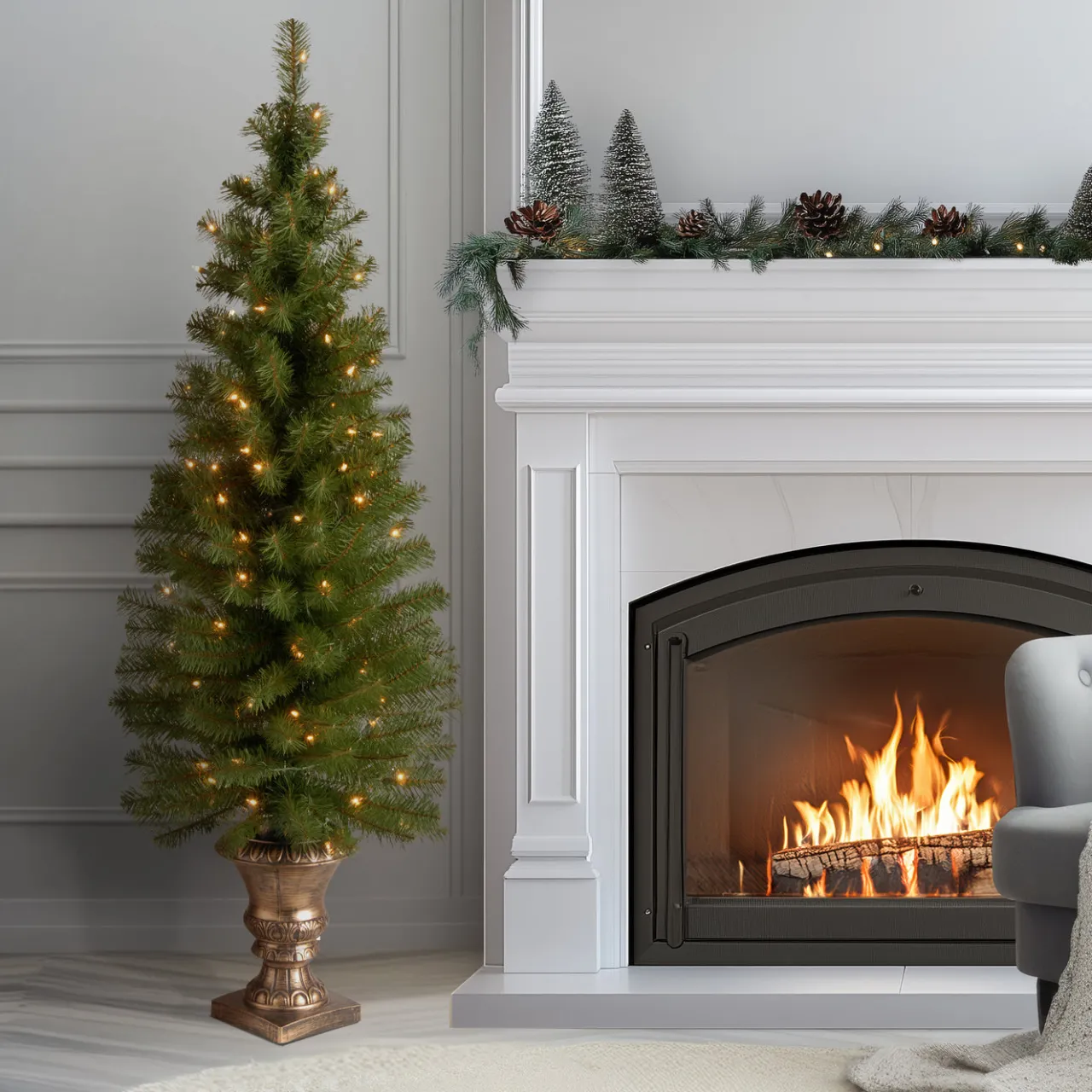Clearance National Tree Company 5 ft. Pre-Lit Montclair Spruce Slim Tree with Clear Lights
