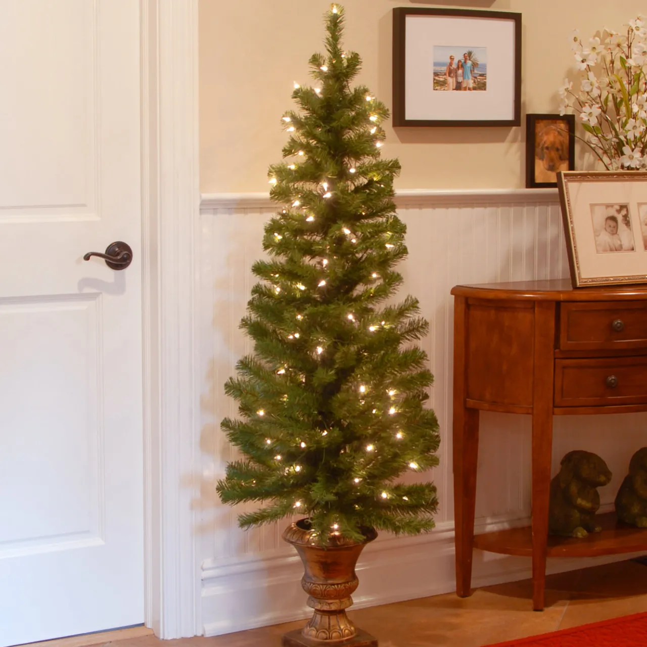 Clearance National Tree Company 5 ft. Pre-Lit Montclair Spruce Slim Tree with Clear Lights