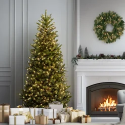 Online National Tree Company 6.5 ft. Pre-Lit Natural Fraser Fir Slim Tree with Clear Lights