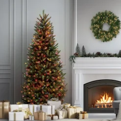 Online National Tree Company 6.5 ft. Pre-Lit Natural Fraser Fir Slim Tree with Multicolor Lights
