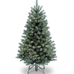 New National Tree Company 4.5 ft. Pre-Lit North Valley Blue Spruce Tree with Clear Lights