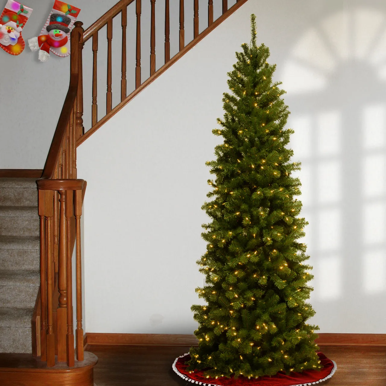 Sale National Tree Company 6.5 ft. Pre-Lit North Valley Spruce Pencil Slim Tree with Clear Lights