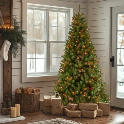 Online National Tree Company 6.5 ft. Pre-Lit North Valley Spruce Tree with Multicolor Lights
