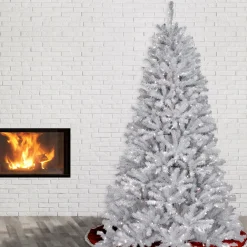 Sale National Tree Company 7.5 ft. Pre-Lit North Valley Spruce White Tree with Clear Lights