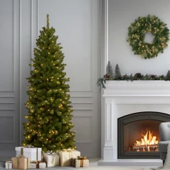 Clearance National Tree Company 6 ft. Pre-Lit North Valley Spruce Pencil Slim Tree with Clear Lights