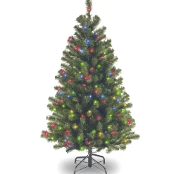 New National Tree Company 4.5 ft. Pre-Lit North Valley Spruce Tree with Multicolor Lights