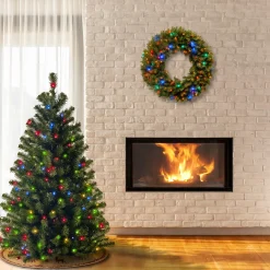 New National Tree Company 4.5 ft. Pre-Lit North Valley Spruce Tree with Multicolor Lights