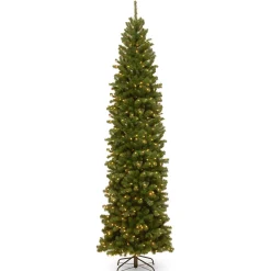 Hot National Tree Company 10 ft. Pre-Lit North Valley Spruce Pencil Slim Tree with Clear Lights