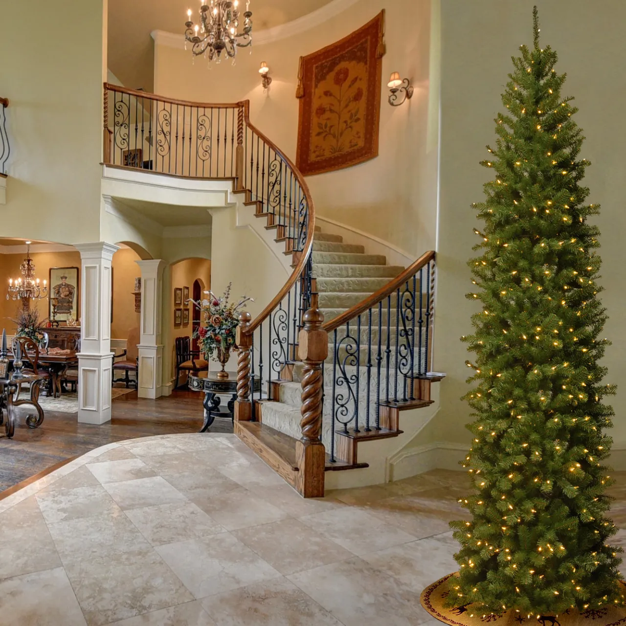 Hot National Tree Company 10 ft. Pre-Lit North Valley Spruce Pencil Slim Tree with Clear Lights