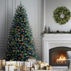 Outlet National Tree Company 7.5 ft. Pre-Lit North Valley Spruce Blue Tree with Multicolor Lights
