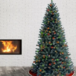 Outlet National Tree Company 7.5 ft. Pre-Lit North Valley Spruce Blue Tree with Multicolor Lights