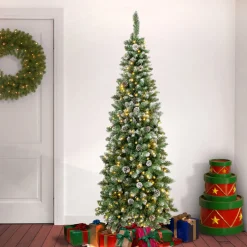 Discount National Tree Company 6 ft. Pre-Lit Oakley Hills Snow Slim Tree with LED Lights