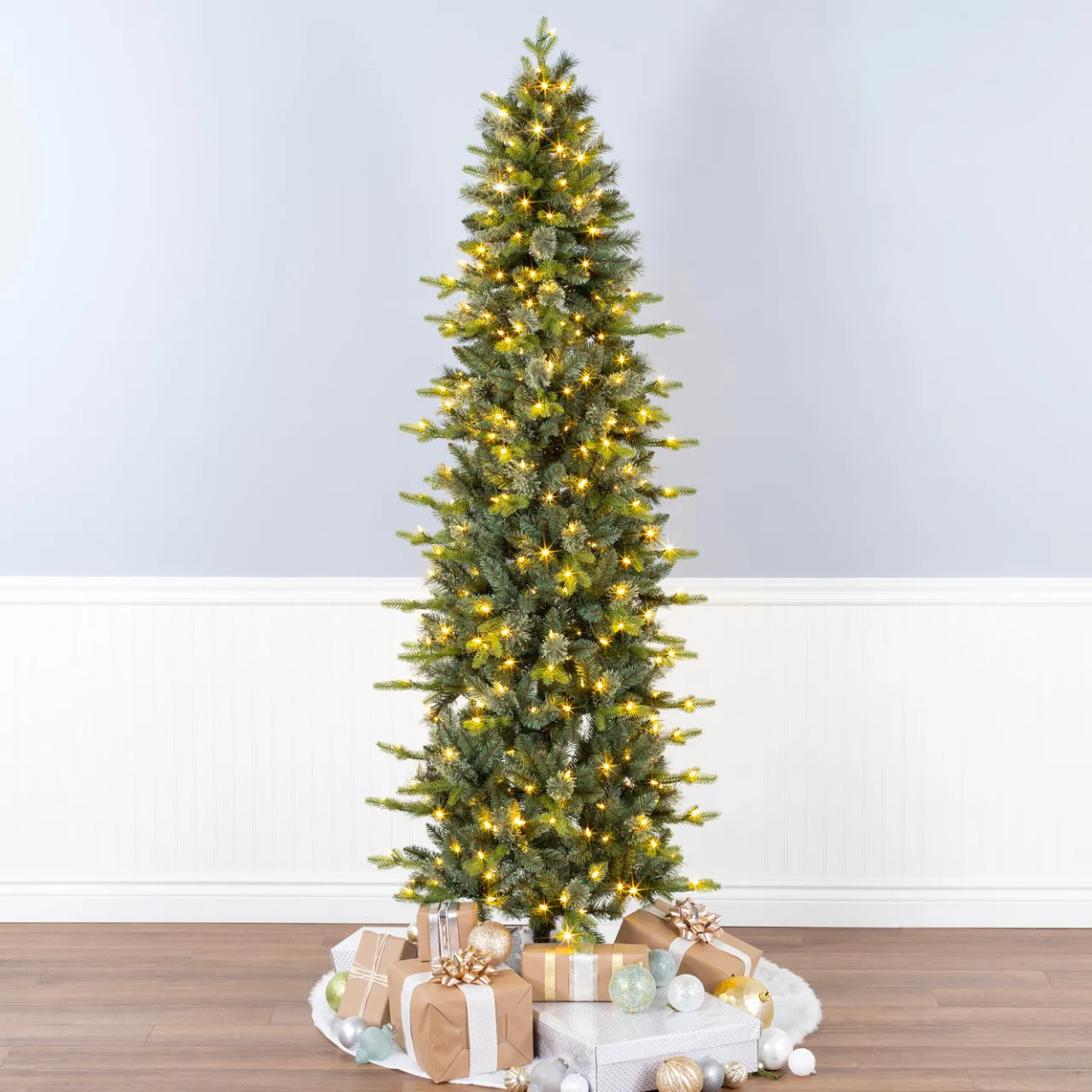 National Tree Company 7.5 ft. Pre-Lit Prancer Fir Pencil Slim Tree with Clear Lights