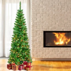 Clearance National Tree Company 7.5 ft. Pre-Lit Rowan Pencil Slim Tree with Multicolor Lights