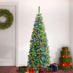 Clearance National Tree Company 6 ft. Pre-Lit Sagamore Slim Tree with Multi LED Lights