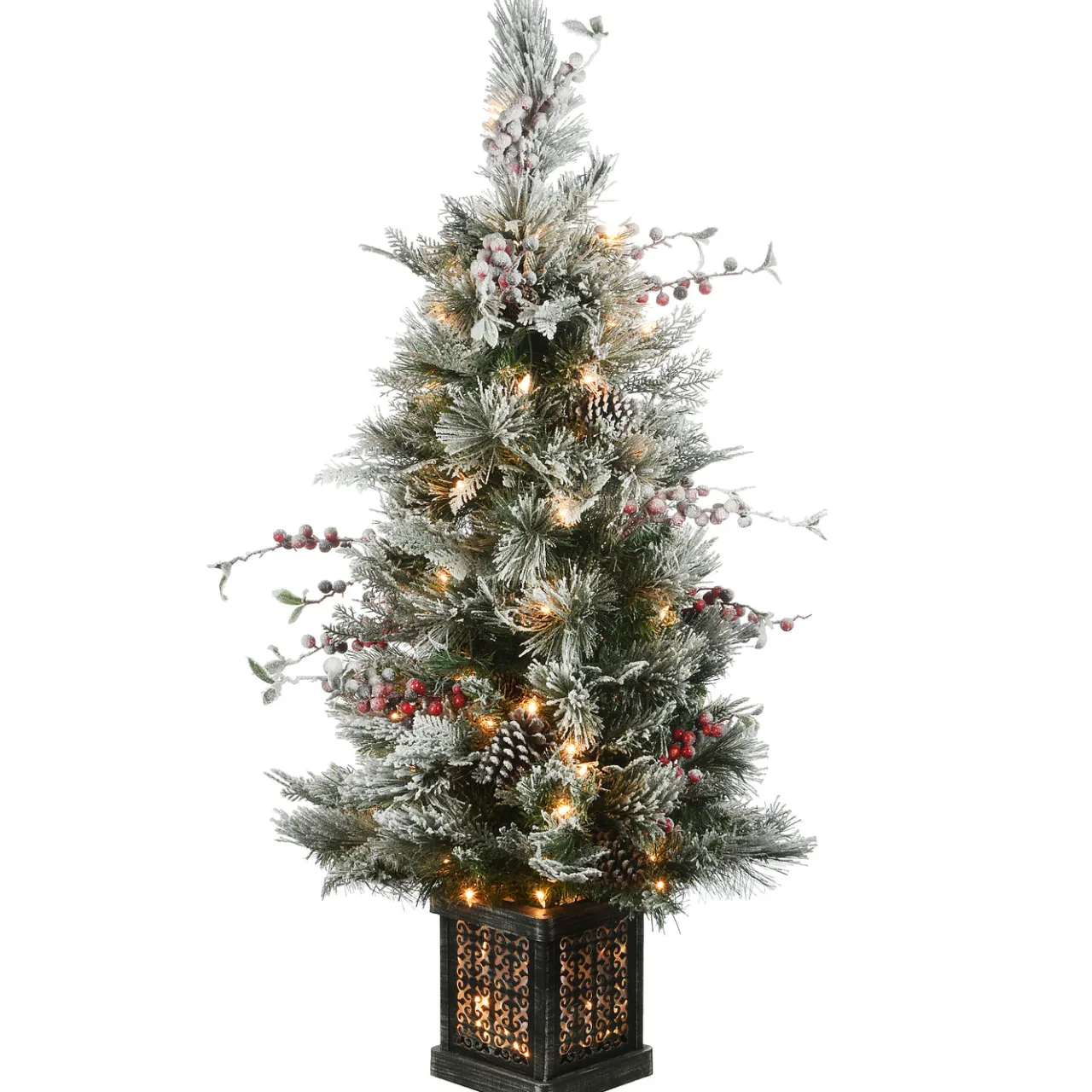 Outlet National Tree Company 4 ft. Pre-Lit Snowy Bedford Pine Tree with Clear Lights