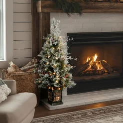 Outlet National Tree Company 4 ft. Pre-Lit Snowy Bedford Pine Tree with Clear Lights
