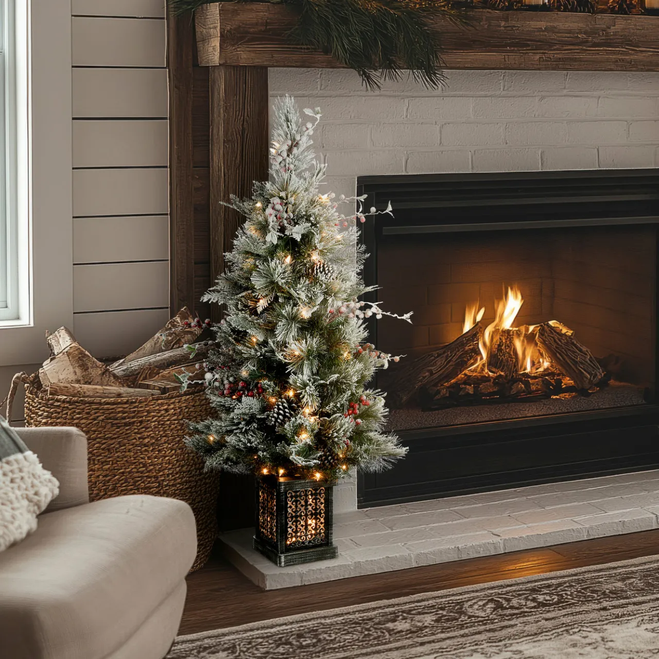 Outlet National Tree Company 4 ft. Pre-Lit Snowy Bedford Pine Tree with Clear Lights