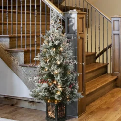 Outlet National Tree Company 4 ft. Pre-Lit Snowy Bedford Pine Tree with Clear Lights