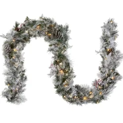 Outlet National Tree Company 9 ft. Pre-Lit Snowy Bedford Pine Garland with LED Lights