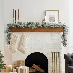 Outlet National Tree Company 9 ft. Pre-Lit Snowy Bedford Pine Garland with LED Lights