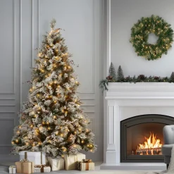 Clearance National Tree Company 7.5 ft. Pre-Lit Snowy Bedford Pine Tree with Clear Lights