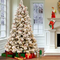 Clearance National Tree Company 7.5 ft. Pre-Lit Snowy Bedford Pine Tree with Clear Lights