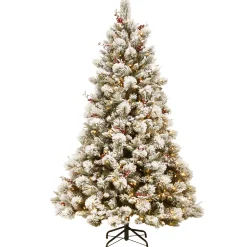Clearance National Tree Company 7.5 ft. Pre-Lit Snowy Bedford Pine Tree with Clear Lights