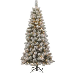 Sale National Tree Company 7.5 ft. Pre-Lit Snowy Bristle Pine Slim Tree with Clear Lights