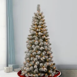 Sale National Tree Company 7.5 ft. Pre-Lit Snowy Bristle Pine Slim Tree with Clear Lights